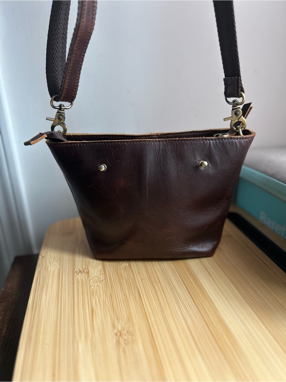 S-Zone Brown Canvas Genuine Leather Handbag/Crossbody w/ bag charm - Picture 5 of 11